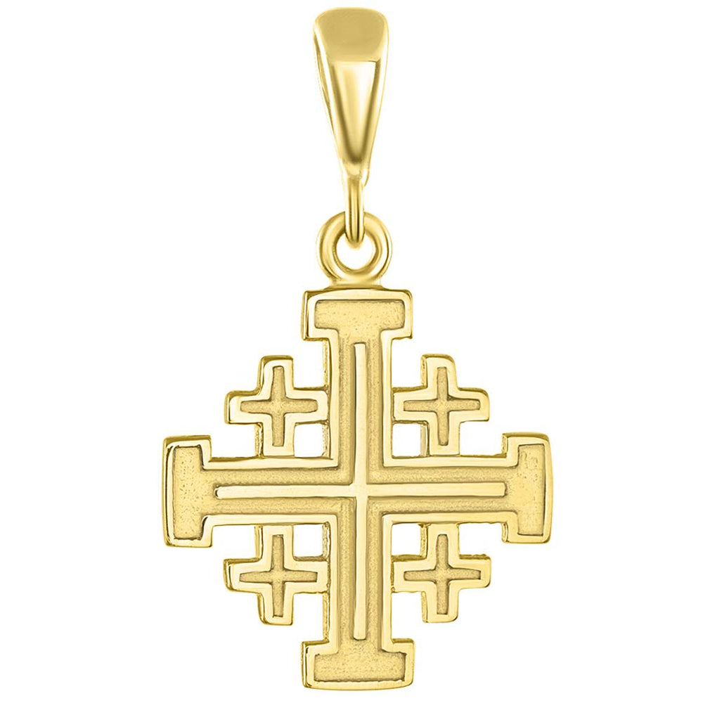 Solid Gold Jerusalem Cross Pendant Necklace