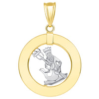 Load image into Gallery viewer, 14k Two Tone Gold Open Circle Aquarius Zodiac Sign Pendant Cuban Necklace
