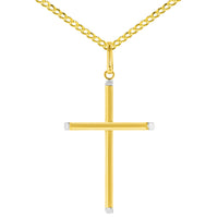 Load image into Gallery viewer, High Polish 14K Two-Tone Gold Plain Slender Cross Pendant with Chain Necklace
