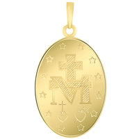 Load image into Gallery viewer, Solid 14k Yellow Gold Classic Miraculous Medallion of the Virgin Mary Pendant Necklace with Cable Chain
