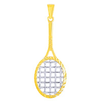 Load image into Gallery viewer, 14K Yellow Gold Tennis Racquet with Texture Sports Pendant Necklace
