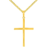 Load image into Gallery viewer, High Polished 14K Yellow Gold Plain Slender 3D Cross Pendant with Chain Necklace
