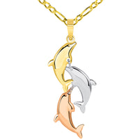 Load image into Gallery viewer, 3D Three Dangling Dolphins Pendant Figaro Necklace
