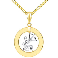 Load image into Gallery viewer, 14k Two Tone Gold Open Circle Sagittarius Zodiac Sign Pendant Figaro Necklace
