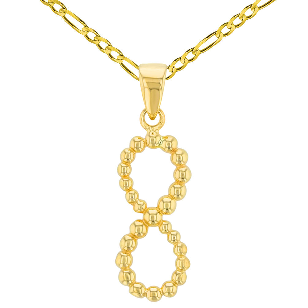 Gold Beaded Vertical Infinity Pendant Figaro Necklace