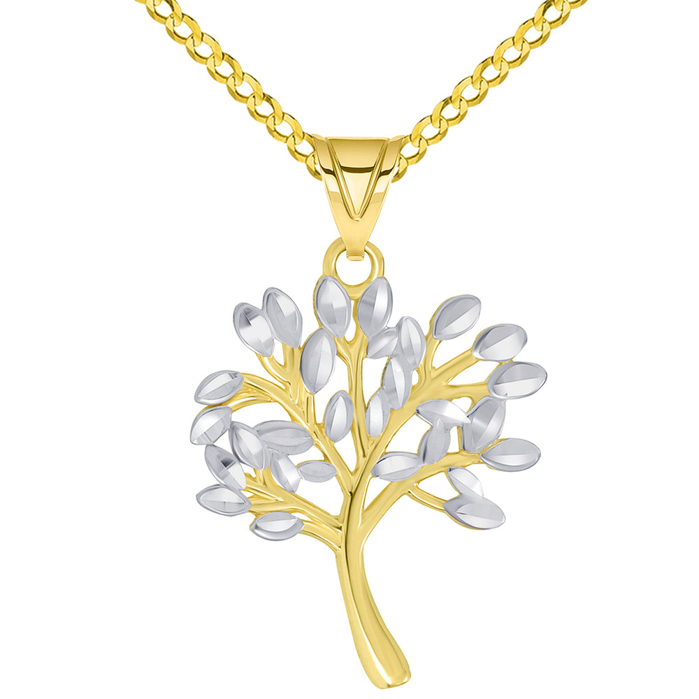Solid Gold Textured Tree of Life Pendant Necklace