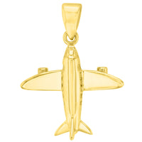 Solid 14K Yellow Gold 3D Vertical Airplane Jet Aircraft Pendant with Rolo Cable, Cuban Curb, or Figaro Chain Necklaces Cable Chain / 20 Inches