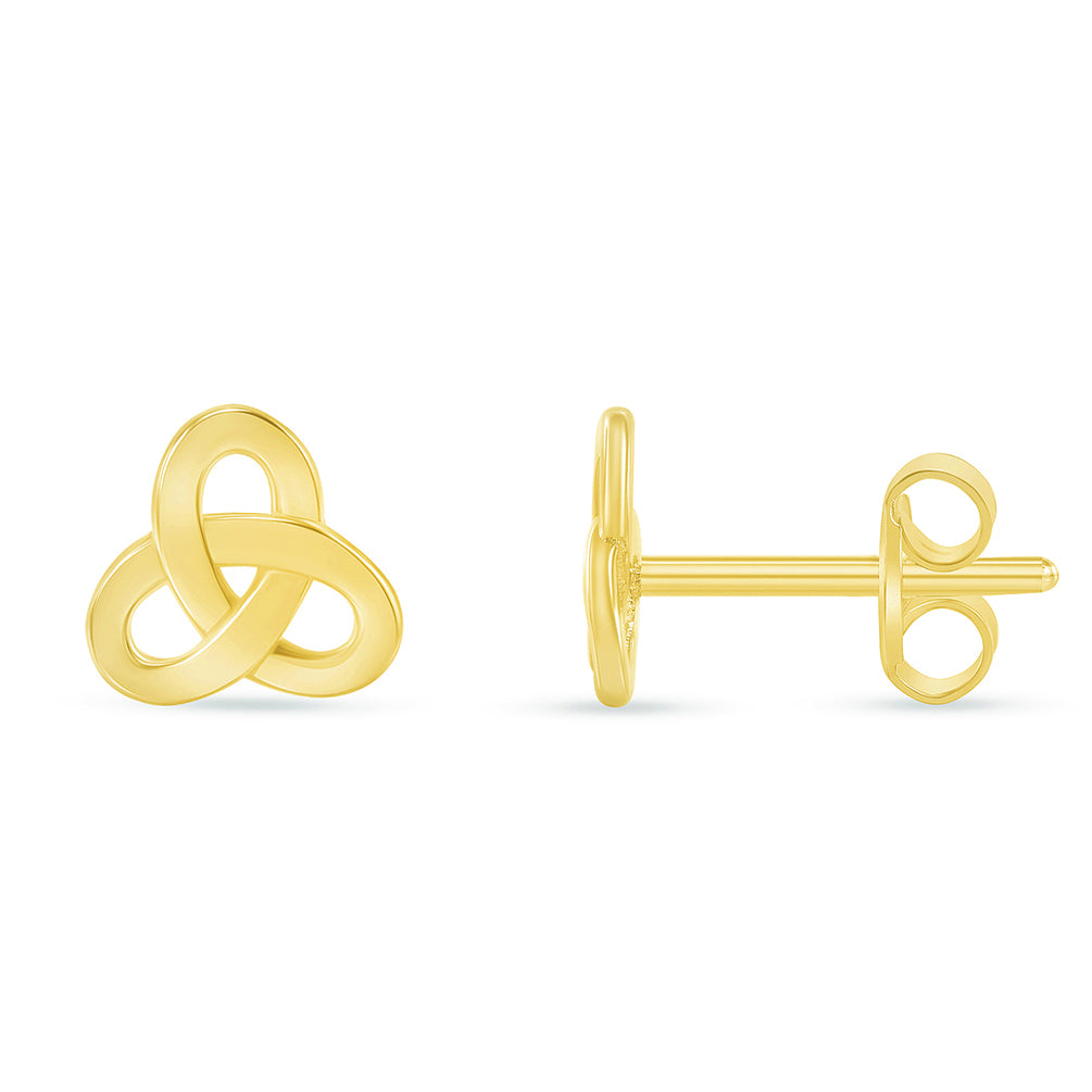Solid 14k Yellow Gold Celtic Triquetra Trinity Knot Stud Earrings with Screw Back, 7mm x 7.5mm