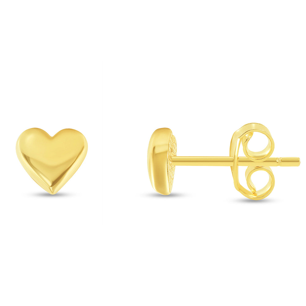 Solid 14k Yellow Gold Mini Heart Stud Love Stud Earrings with Screw Back, 5mm x 5.5mm